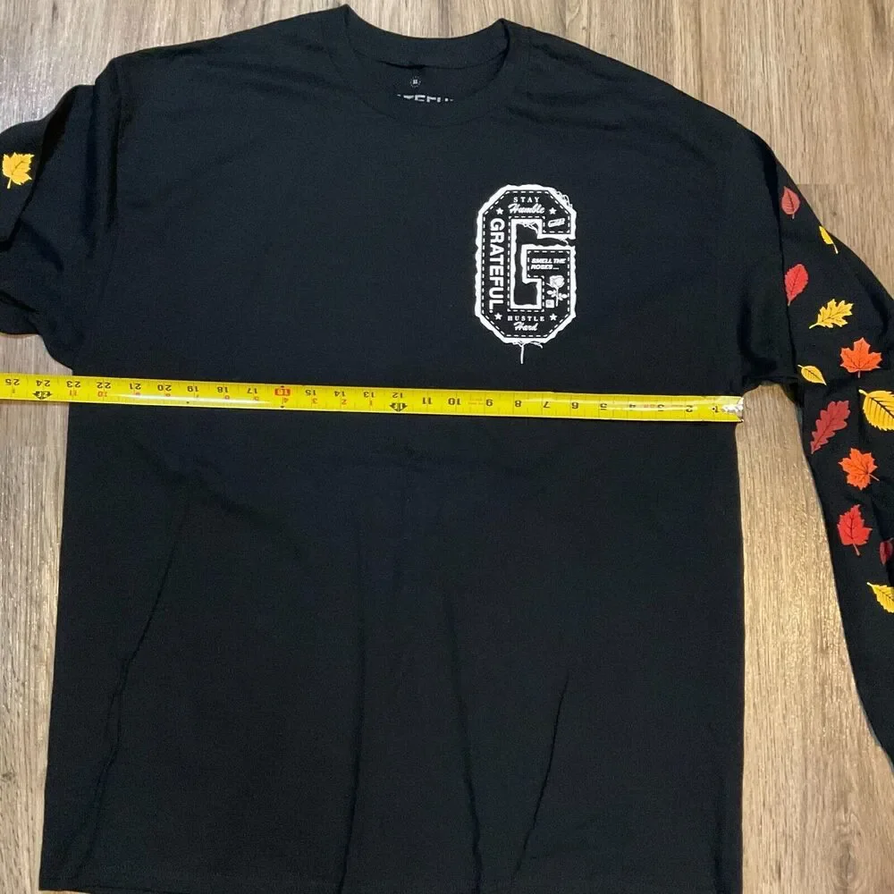 Grateful Apparel Shirt Black Smell The Roses Stay Humble Fall Leaves USA Size XL